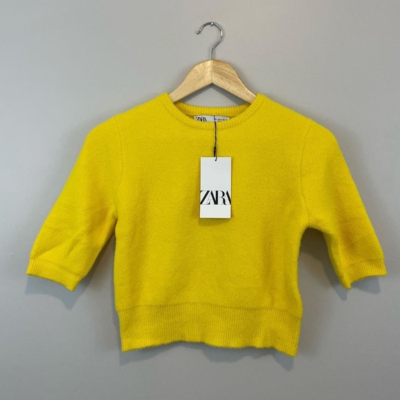 Zara bright yellow knit tee shirt top BNWT - Picture 3 of 3